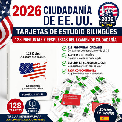 Tarjetas de Instrucción Bilingües para la Ciudadanía de EE. UU. 2026 (Español/Inglés)