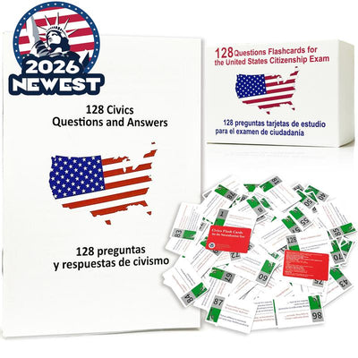 Tarjetas de Instrucción Bilingües para la Ciudadanía de EE. UU. 2026 (Español/Inglés)